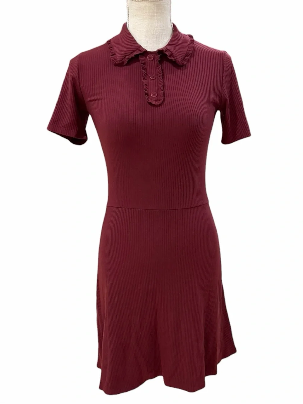 Reformation Wimbledon Knit Tennis Dress Garnet Red Size S